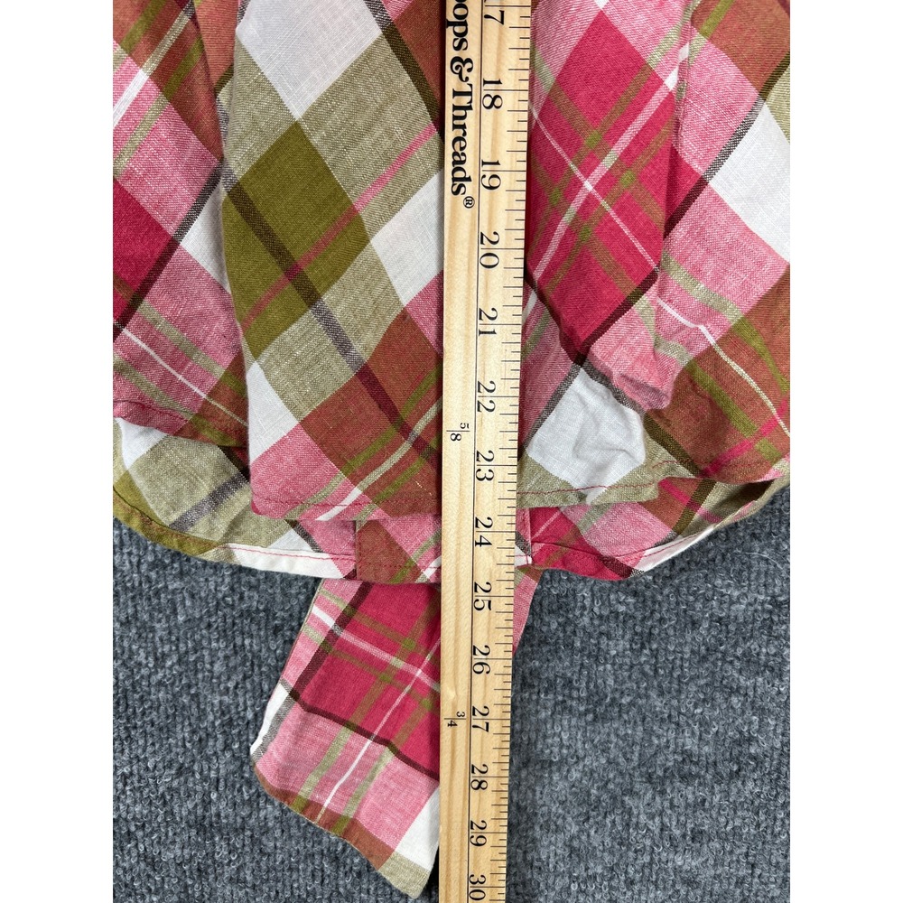 Jones New York Signature Womens Blouse Sz Small Pink Plaid Tie Front Linen Shirt - Picture 9 of 10